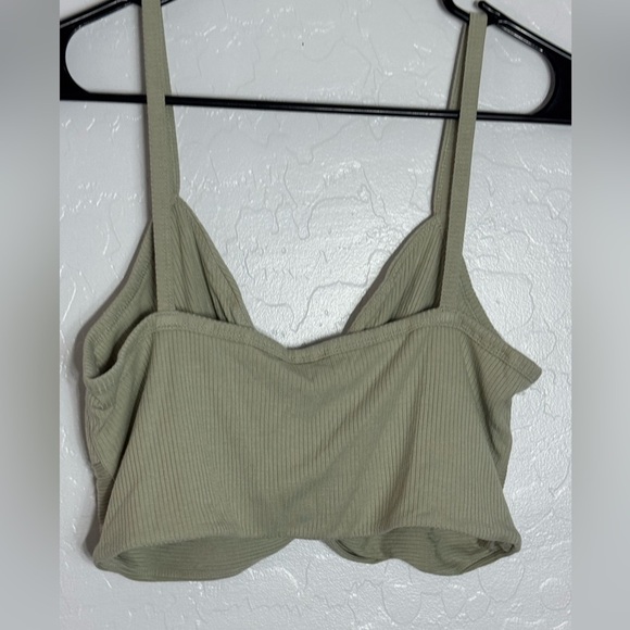 Wilfred Ribbed Twist Front Crop Top Sage Green Large Modal Blend Aritzia - Picture 2 of 9
